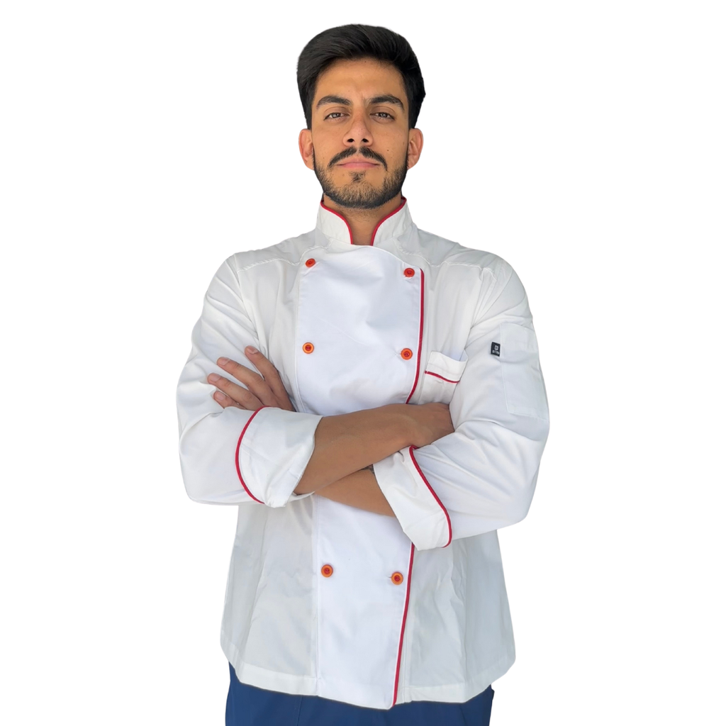 [R90104-160 ECH] zittro Filipina Chef Hombre Blanco/Rojo (ECH)